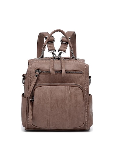 Yıkama Deri Sırt Askılı Kadın Çantası 21k Barcelona 1915 Açık Vizon