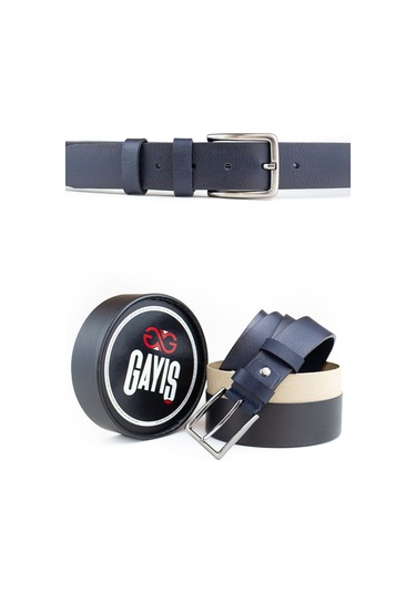 Özel Kutulu Lacivert Hakiki Deri Erkek Kumaş Pantolon Kemeri