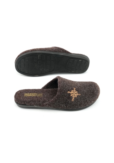 Gezer 15339 Kışlık Erkek Keçe Çıkarılabilir Taban Misafir Ev Bahçe Terlik Kahve