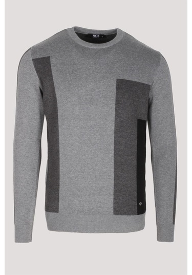 Erkek Triko Grimelanj Bisiklet Yaka Desenli Slim Fit Pamuklu Kazak Ncs Jeans 3740 Grimelanj