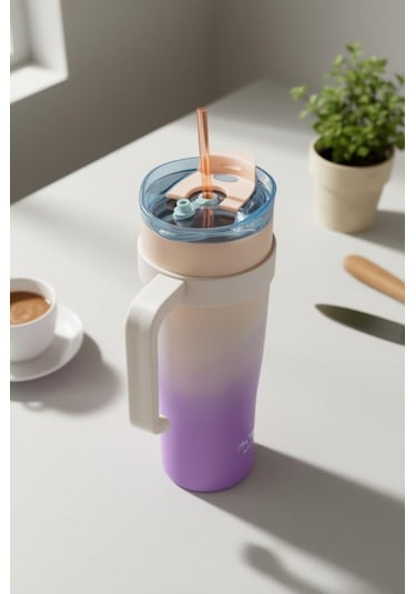 Bambum Horizon - Pipetli Termos Bardak Pembe 1000ml Pembe