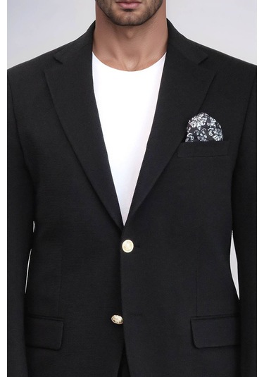 Siyah Kendinden Desenli Örme Altın Renk Metal Düğmeli Slim Fit Erkek Blazer Ceket - Wessi Black Siyah Kendinden Desenli Örme Altın Renk Metal Düğmeli Slim Fit Erkek Blazer Ceket - Wessi Black