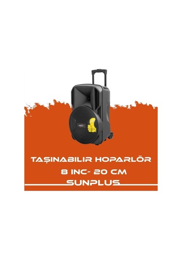 Sunplus Hoparlör 8" 20cm Sd/mmc/usb/mp3/fm Bt'lu Lcd Ekran Kumandalı Taşınabilir Hoparlör Sunplus Ht-820