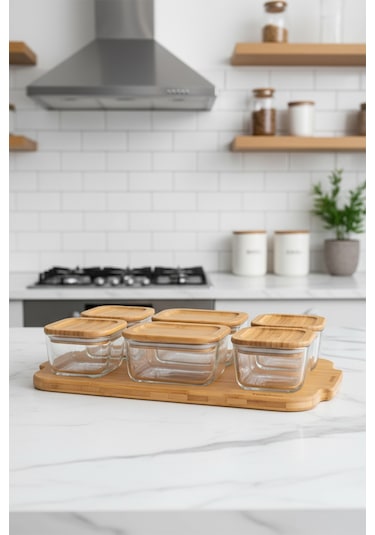 Bambum Enzo - 13 Parça Cam Kahvaltılık Bambu