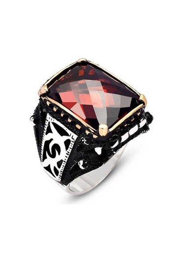 Hk Gümüş Erkek Yüzük Kırmızı Zirkon Taşlı Gümüş Takı Hediyelik Ürünler-201121 Çok Renkli