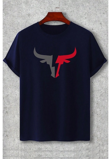 Erkek Boğa Silüet Baskılı Oversize Tshirt Lacivert
