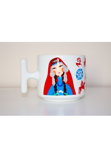 Türk Kızı T Kulplu Beyaz Seramik Kupa Bardak Hediyelik Beyaz