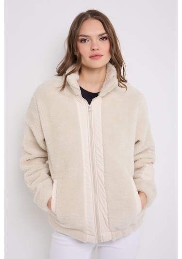 Montland Kadın Ekru Rüzgar Geçirmez Welsoft Çift Cepli Kışlık Mont Ekru