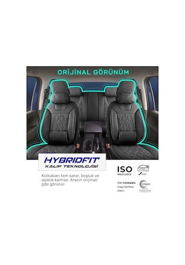 Panda Marmaris Serisi Keten Kumaş Oto Koltuk Kılıfı - Siyah - Gri