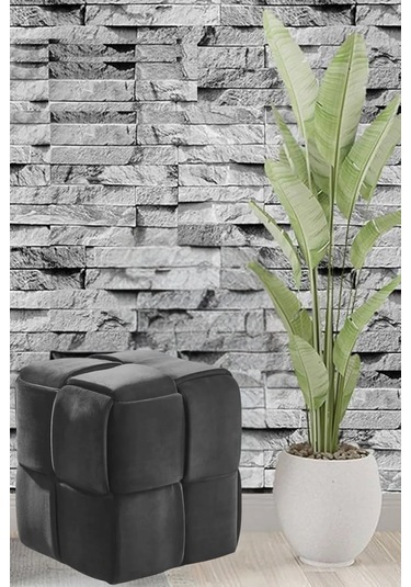 Most Spiral Kare Puf 26 Koyu Antrasit Kadife Kumaş Evinize Tesli