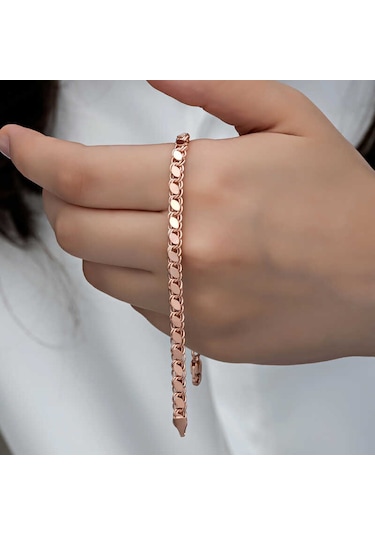 Blackcraft 925 Ayar Gümüş Rose Pullu Zincir Kadın Bileklik Bc-bdb26b Renkli