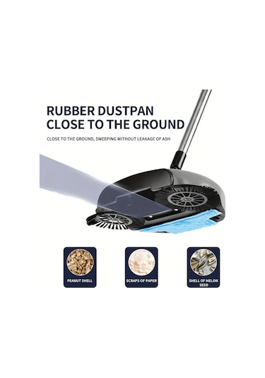 Fochsia A Set Of Gray Hand Push Brooms 3 İn 1 Manuel Yer Temizleme Sistemi Süpürge Paspas Hortumlu