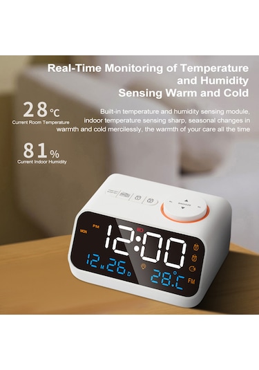 Büyük Led Ekranlı Dijital Çalar Saat 0-100% Dimmer Beyaz