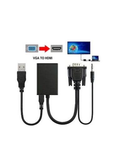 Vga To Hdmi Çevirici Sesli Dönüştürücü Adaptör Kablosu Hr4458