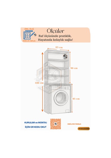 Tamamı Mdf Açık Raflı ve Kapaklı Çamaşır Makinesi Dolabı Beyaz