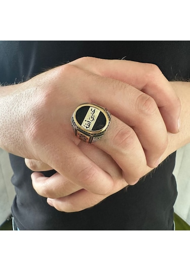 Takılingo 925 Ayar Gümüş Hasbiyallah Yazılı Kalem İşlemeli Usta İşi Erkek Yüzük Gümüş