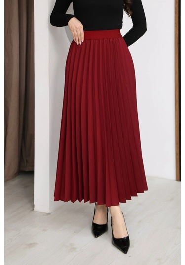Lodmela Beli Lastikli Piliseli Etek 6017-bordo Bordo