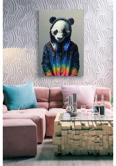 Müzik Dinleyen Genç Panda Yağlı Kanvas Tablo