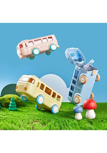 Sones Kt-1139 500ml Taşınabilir Sızdırmaz Su Bardağı Askılı Sevimli Otobüs Şekilli Emzikli Bardak, Renk: Sarı