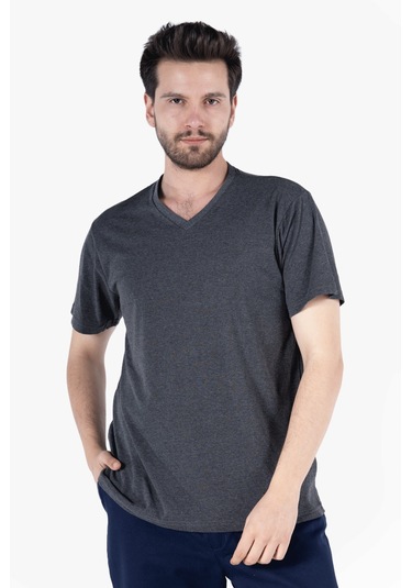 V Yaka T-shirt Antrasit Melanj