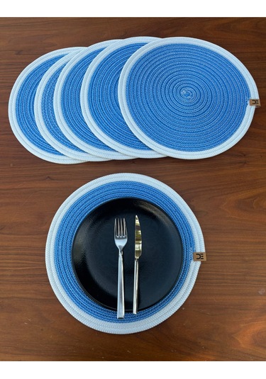 6 Lı Yuvarlak Supla Takımı Kolay Temizlenebilir, Modern Sofralar İçin Mavi - Beyaz