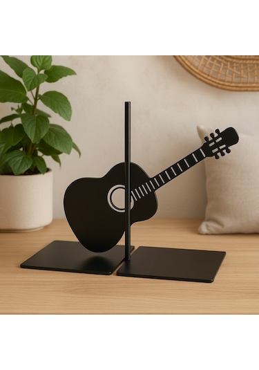 Gitar Figürlü Metal Kitap Tutucu Müzik Temalı Dekoratif Tasarım