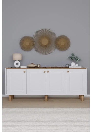 Bohem Serisi Natura Mat Beyaz - Açık Ceviz Konsol Açık Ceviz & Beyaz