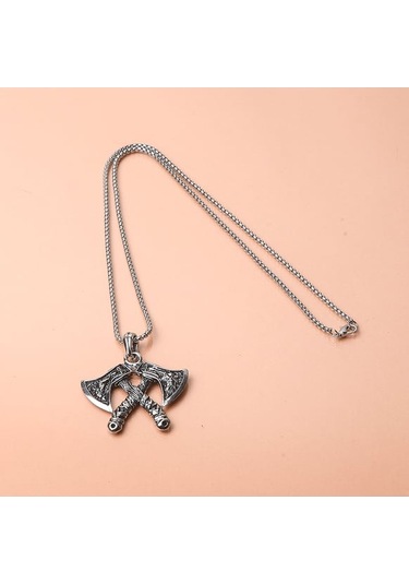 Vintage Viking Çift Taraflı Balta Erkek Kolye Çelik İskandinav