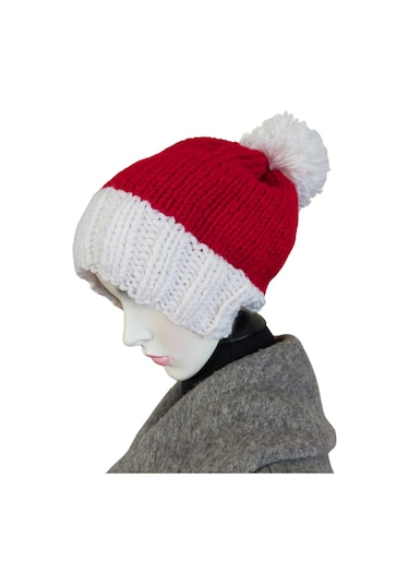 Nvsisters Kırmızı-beyaz Örgü Kışlık Unisex Bere Beyaz - Kırmızı
