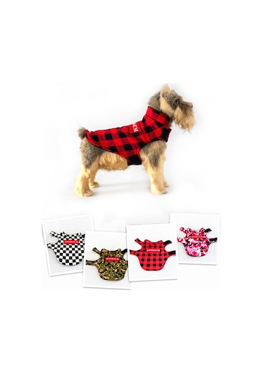 Vkemall Köpekler İçin Çift Taraflı Isı Sağlayan Outdoor Mont, Göğüs Çevresi Ayarlanabilir, Kırmızı-siyah Desen, M Beden