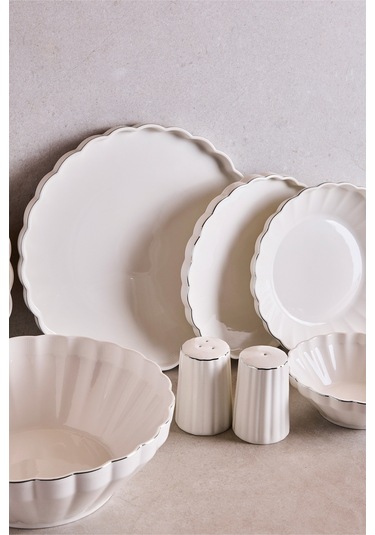 İstanbul Platin 29 Parça 6 Kişilik Porselen Yemek Takımı Beyaz Beyaz