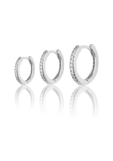 Zanaatsilver 925 Ayar Gümüş Rodyum Kaplama 3'li Kombin Halka Küpe