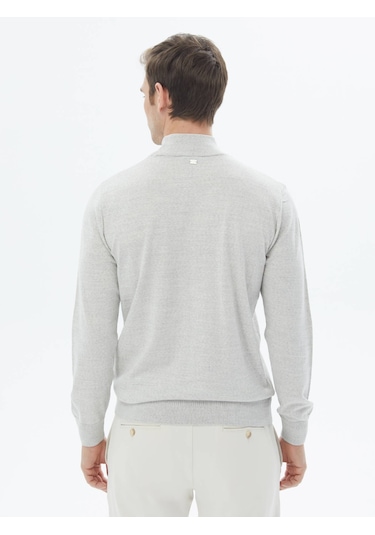 Kip Açık Gri Yarım Balıkçı Yaka Düz Örgü Yün Karışımlı Triko Çok Renkli