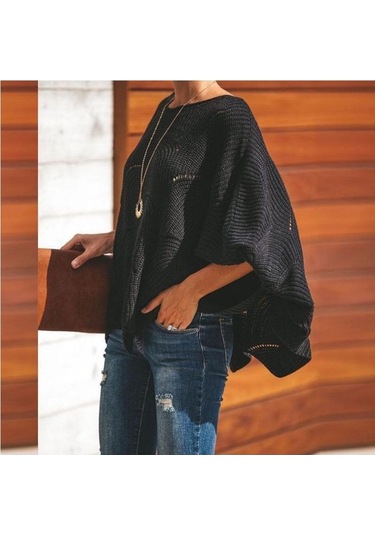 Tongxida Kadın Modası Rahat Uzun Kollu O Yaka Bol Kazaklar Bordo, Büyük Beden, Sonbahar Kış Bordo