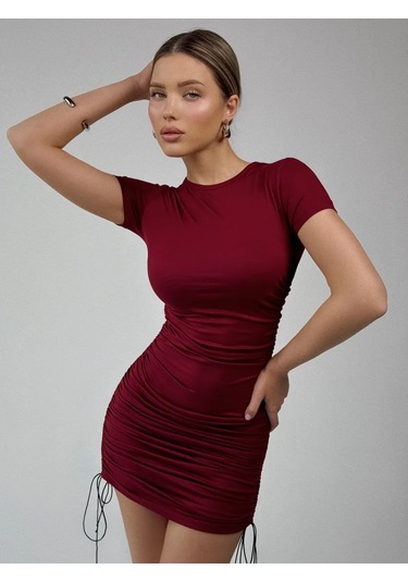 Me&mummy Kısa, Vücuda Oturan, Drapeli Elbise 327048704 Bordo
