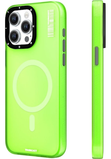 iPhone Uyumlu 15 Pro Max  Kılıf Magsafe Şarj Özellikli Youngkit Hidden Sand Serisi Kapak Yeşil
