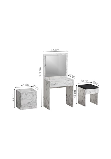 Decormet Nice Makyaj Masası Carrara Marble Beyaz