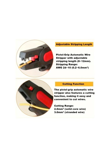 Xuweiwei Siyah Otomatik Cok Olcekli Ayarlanabilir Tel Kablo Siyirici Ve Kesici 10 Awg Ergonomik Kaymaz Tutus Ev Ofis Endustriyel Kullanım