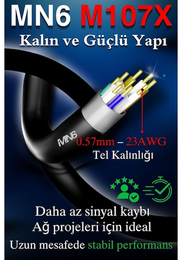 MN6 M107X 25 metre ethernet kablo/UTP 0.57mm Cat6 Iki Kat Korumalı/Dış Mekan/25 Metre Cat6 kablo