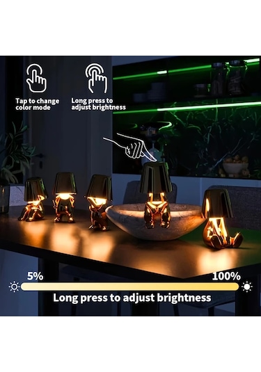 Willowhaven Golden Mr Who-f 1 Adet Modern Altın Ve Gümüş Thinker Masa Lambası Usb Portlu 3 Yönlü Ayarlanabilir Led Yatak Odası Oturma Odası Ofis Füme