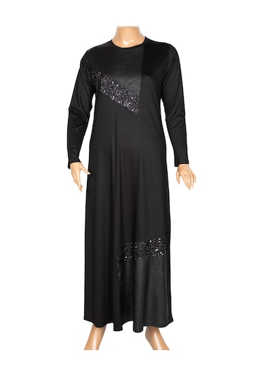 Missbah Kadın Aysın Büyük Beden Kristal Kumaş Payetli Siyah Elbise Siyah