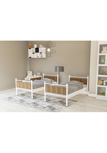 Metalia Gm 128 Star Ahşap Metal Ranza Beyaz-Ceviz