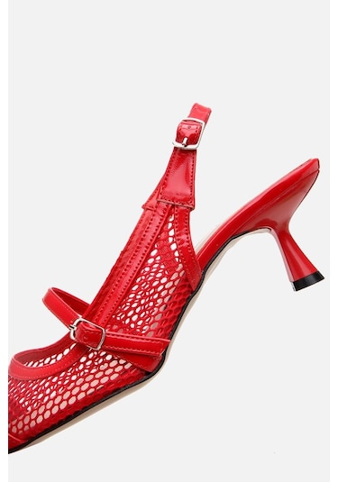 Kadın Rugan Kırmızı Fileli Stiletto Kırmızı