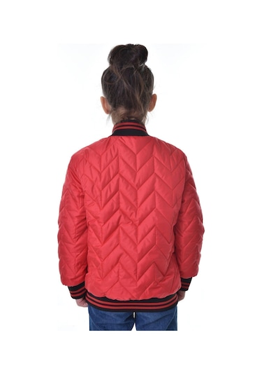 Kız Çocuk Kolej Yaka Astarlı Su Ve Rüzgar Geçirmez Fermuarlı Mont Ceket Kırmızı