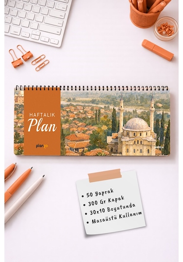 Tarihsiz Spiralli Haftalık Masaüstü Planlayıcı - Bursa - 10x30 Cm Plango Turkuaz
