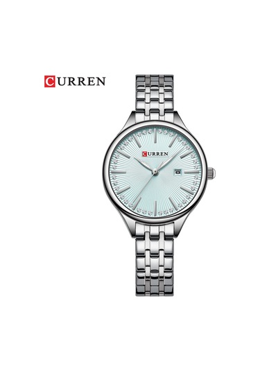 Skycity Curren Kadın Kol Saati 9099: Zaman Ve Takvim Gösterimi, Gümüş Kasa Mavi Gösterge, Çelik Kordon, Günlük Kullanıma Uygun Siyah