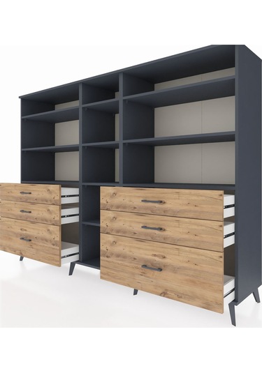 Hyperion Dolap 10 Raflı 6 Çekmeceli 220x44x163 Antrasit-antrasit Antrasit-antrasit/çam