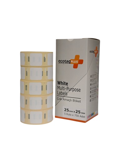 Ecotagplus Dymo Muadili Etiket - 25 Mm X 25 Mm - 5 X 750 Adet - Eko Paket 1