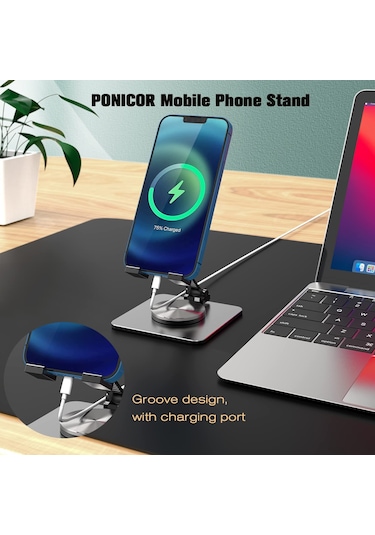 Yunboo 360 Dönebilen Katlanabilir Metal Telefon & Tablet Standı - Gri Siyah