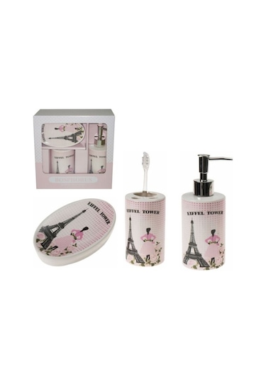 Seramik 3 Lü Banyo Seti Eyfel Kulesi Model 20X20X10Cm Diğer